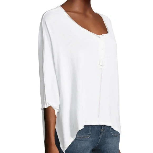 Free People First Base Henley Tee LS High Low Hem Slouchy Oversized White Sm NWT - Picture 5 of 7